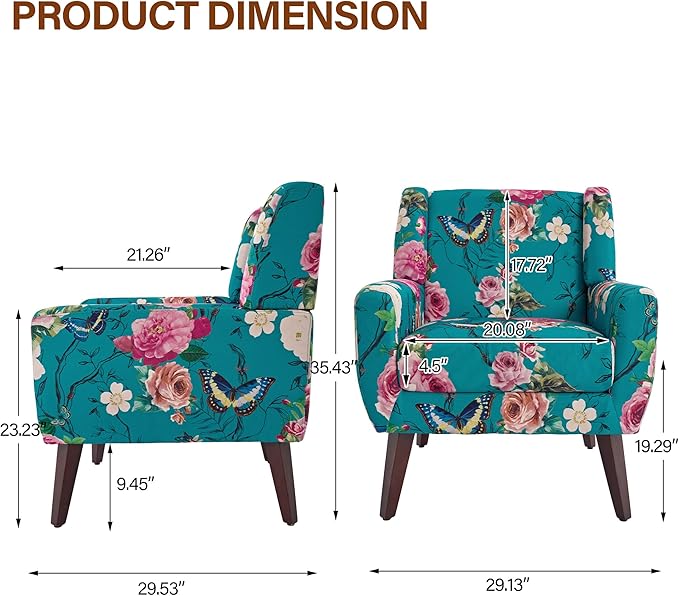 Accent Chairs Set of 2, Modern Fabric Armchairs for Living Room, Comfy Upholstered Arm Chairs Tufted for Indoor Bedroom Office Room (Pattern Blue)