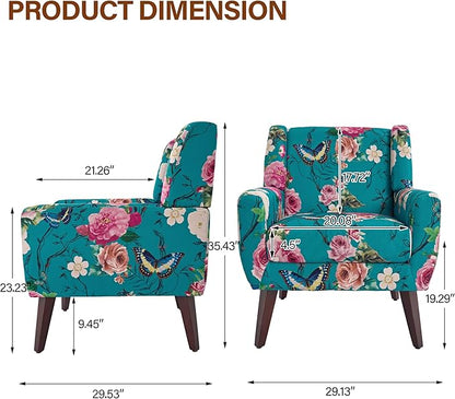 Accent Chairs Set of 2, Modern Fabric Armchairs for Living Room, Comfy Upholstered Arm Chairs Tufted for Indoor Bedroom Office Room (Pattern Blue)