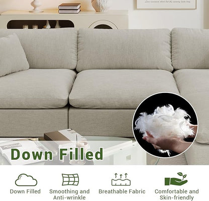Cloud Modular Sectional Sofa,189.4" Down Filled Sofa 4 Seat with Chaise,Minimalist Sofa Cover Washable and Replaceable Couches for Living Room,Sectional Sofa Deep Seat