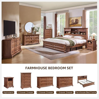 Farmhouse 6 Drawers Dresser for Bedroom, 54" Wide Large Dressers & Chests of Drawers w/Roman Column, Wooden Dresser TV Stand with Large Drawers for Bedroom Living Room Hallway,Reclaimed Barnwood