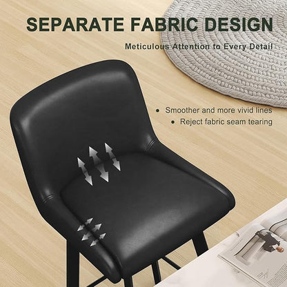 Swivel Bar Stools, 26''H Upholstered Barstools with Backs, Modern Counter Height Bar Stool Chairs for Kitchen Island, Metal Legs (Black- Faux Leather, Set of 6-26" H)