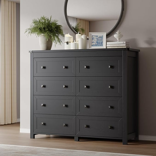 Tall 8-Drawer Dresser, Modern Wooden Storage Chest of Drawers, Dresser TV Stand, Wood Drawer Organizer with Metal Handles for Bedroom, Living Room, Hallway