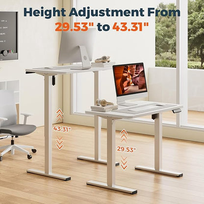 One-Piece Standing Desk 40 x 24 Inches, Small Adjustable Height Desk for Small Space Electric Sit Stand Desks Home Office Computer Workstation, White