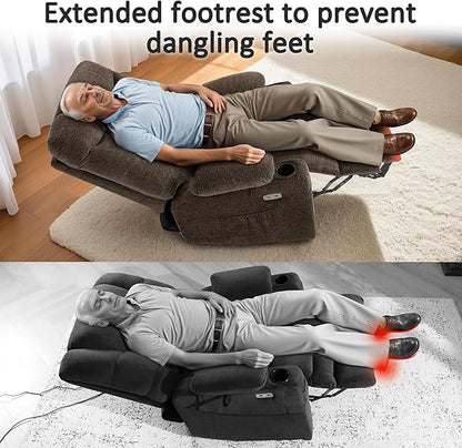 MCombo Power Lift Recliner Chair with Extended Footrest for Elderly People, Fabric 7283 (Brown, Large)