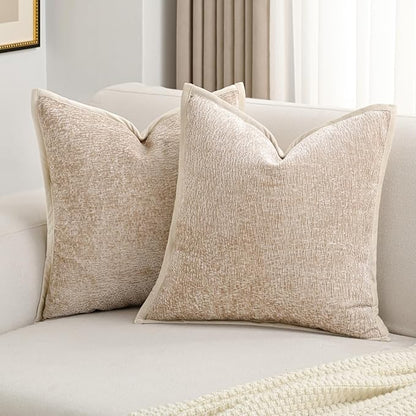 FUTEI Oatmeal Chenille Throw Pillow Covers 22x22 Inch Set of 2,Soft Cozy Bound Edge Design Cushion Case,Home Decor for Couch Bed Living Room