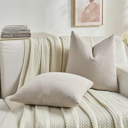 FUTEI Oatmeal Decorative Throw Pillow Covers 18x18 Inch Set of 2,Soft Cozy Wheat Ear Striped Patterns Cushion Cases,Modern Home Decor for Couch Bed Living Room