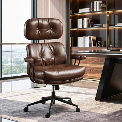 Ergonomic Office Chair Comfy with Lumbar Support, High Back PU Leather Rolling Executive Desk Chair for Home Office & Gaming, 360° Swivel, 300lbs (Dark Brown)