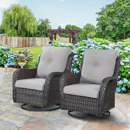 HUMMUH 8 Piece Patio Furniture PE Wikcer Outdoor Furniture Set with Sectional Sofa Swivel Patio Chairs Ottomans and Glass Coffee Table for Yard,Garden,Lawn