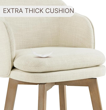Counter Height Barstools 26 inch Upholstered Swivel Bar Stools with Back and Wood Legs for Kitchen Island,Set of 1,Linen Fabric