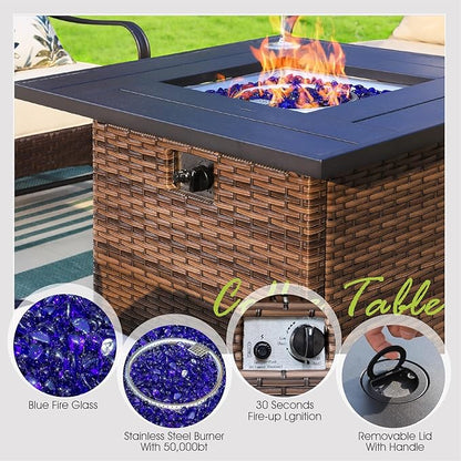 Sophia & William Patio Furniture Set with Fire Pit Table, 5 PCS Metal Outdoor Conversation Set Sofa Couch with Fire Pit Table, 4 Sofa Chairs for Outdoor Seating,Backyard,Porch(Grey)
