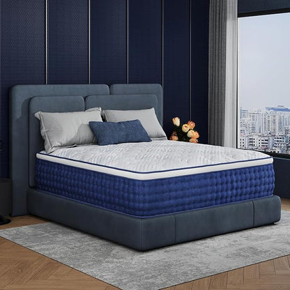 Twin XL Mattress, 12 Inch Twin XL Size Hybrid Mattress in a Box, Medium Feel Foam and Individual Pocket Springs, Extra Edge Support, Pressure Relief, CertiPUR-US, Blue