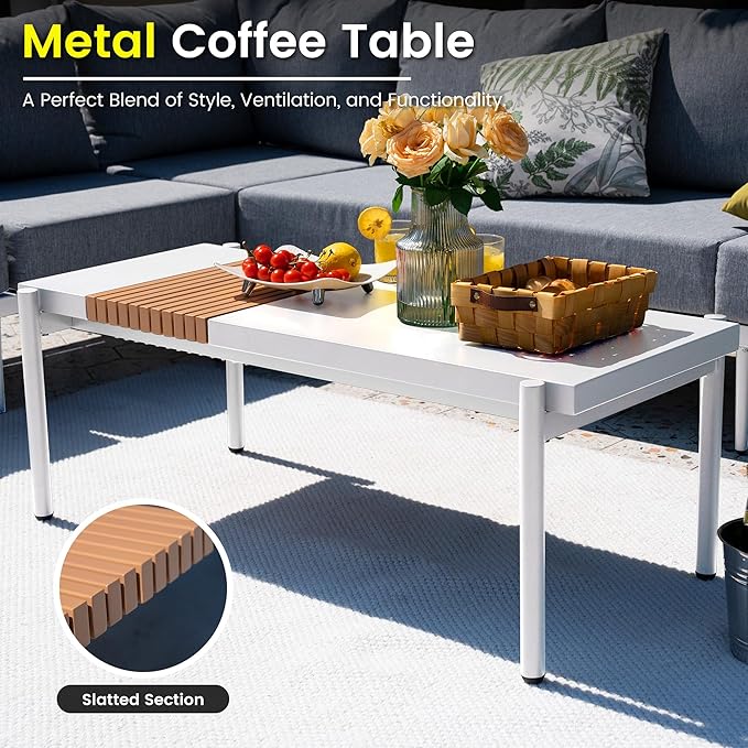 Sundale Outdoor 5 Pieces Metal Patio Furniture Set, Outdoor Sectional Sofa w/6 Inch Olefin Cushion and Coffee Table, Modern Outdoor Conversation Sets (4 Seats, White Frame)