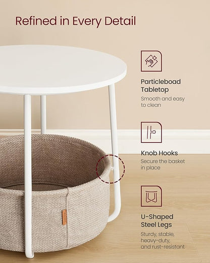 VASAGLE End Table with Lamp, 3-in-1 Floor Lamp with Table and Fabric Basket for Living Room, Tunable LED Bulb Included, Angle-Adjustable Lampshade, Matte White ULFL004WC01S