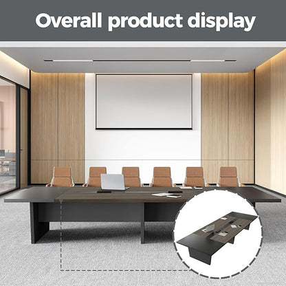 Modern Conference Table with Cable Management, Thickened Top & Trapezoidal Legs – Office Meeting Table for Executive Workspaces (Oak+Gray, 95" L