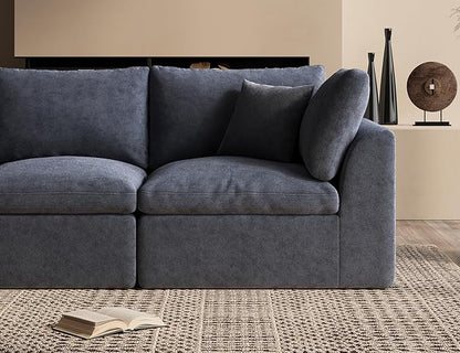 110" Cloud Sectional Couches for Living Room, Boneless U Shaped Couch with Ottoman, 3 Seater Modular Sectional Sofa, Dark Grey
