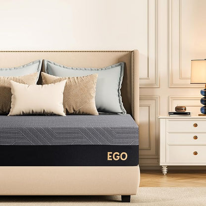 EGOHOME 10 Inch Queen Memory Foam Mattress for Back Pain, Cooling Copper Gel Bed in a Box, Foam Made in USA, CertiPUR-US Certified, Therapeutic Medium Firm, 60x80x10 Black