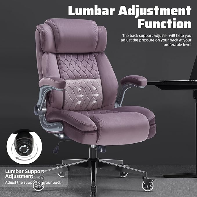 Large High Back Office Chair with Flip Arms- Executive Desk Chair with Locking Wheels, Adjustable Lumbar Support, Ergonomic Breathable Fabric Computer Chair Prevents Cats Scratching