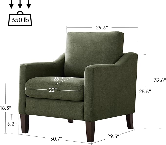 VKNOW Mid Century Modern Accent Chair, Upholstered Living Room Chairs Armchair for Bedroom, Comfy Reading Accent Chairs with Wood Legs for Living Room (2, Green)