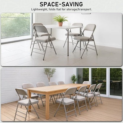 SEALAMB 16 Pack Folding Chairs with Padded Seats & Cushion, Durable Metal Foldable Chairs for Wedding Party, Commercial Chairs for Office School Church Events, 350lb Capacity (Grey-Fabric, 16 Pack)