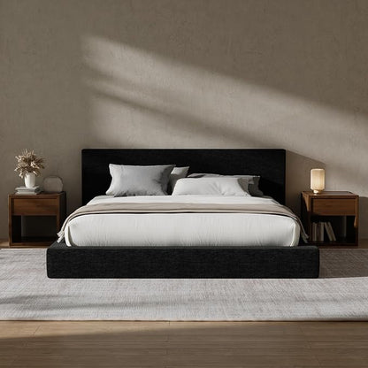 RECCI Cloud Upholstered Queen Bed Frame with Headboard, 5 Inch Foam Padded Platform, No Box Spring, Easy Assembly (Onyx)