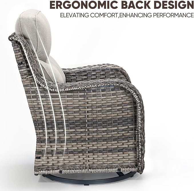 Swivel Patio Chairs Sofa Set of 4 with 6" Thick Cushion - Wicker Outdoor Swivel Rocker Patio Chair with Side Table, High Back Comfortable Outdoor Glider Chairs - Grey Wicker | Beige Cushions