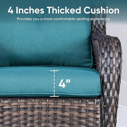 8-Piece Outdoor Patio Cushion Set - Fade & Water Resistant with Removable Olefin Cover, 22x24x4 Inch Memory Foam Cushions for Wicker Sectional Sofa – Peacock Green/Buckle