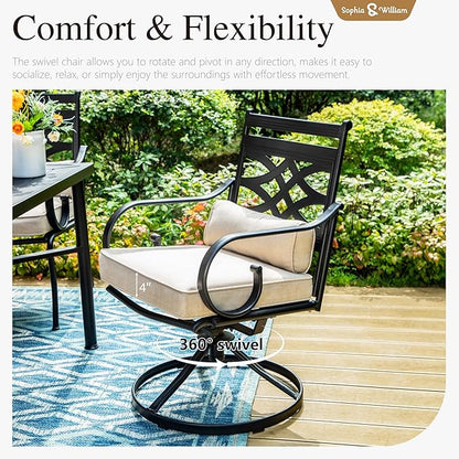 Sophia and William Patio Swivel Dining Chairs Set of 6, Outdoor Metal Armchairs, Outdoor Dining Chairs