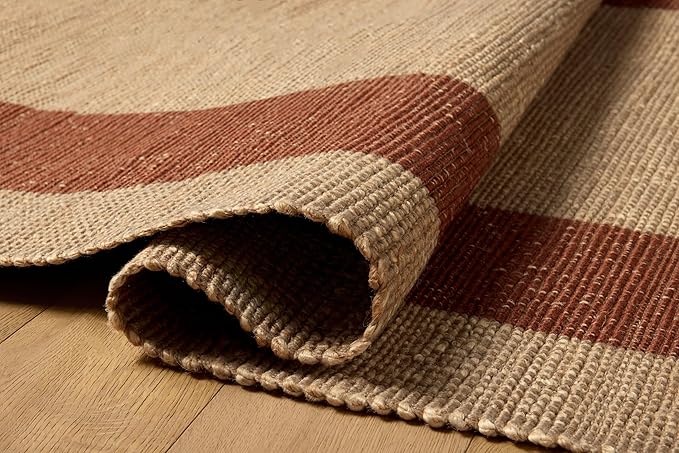 Loloi Leanne Ford Weatherstaff Collection WTS-02 Natural/Brick 3'-6" x 5'-6" Accent Rug Jute, Striped, Neutral, Entryway, Mudroom, Bathroom, and Kitchen