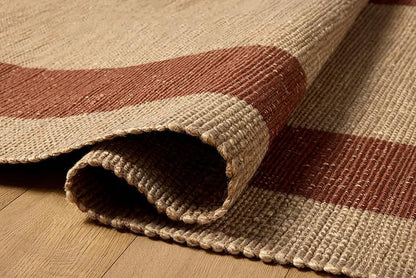 Loloi Leanne Ford Weatherstaff Collection WTS-02 Natural/Brick 9'-3" x 13' Area Rug Jute, Striped, Neutral, Living Room, Bedroom, Dining Room