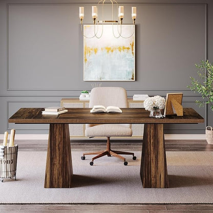 Tribesigns 63-Inch Executive Desk, Large Office Computer Desk with Double Pedestal, Modern Simple Workstations Writing Table Conference Table Business Furniture for Home Office, Rustic Brown