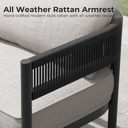 Grand patio 6-Piece Outdoor Furniture Set, 7 Seats Wicker Sofa Conversation Set with 3-Seat Couch, Thick Cushions and Coffee Table, for Backyard, Balcony, Garden (Beige)