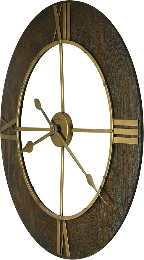 Howard Miller Chasum Gallery Wall Clock, Wall Mount Analog Dial with Golden Roman Numerals Wooden Finish, Battery Powered Classic Round Design Best for Office, Living Room & Home Decor