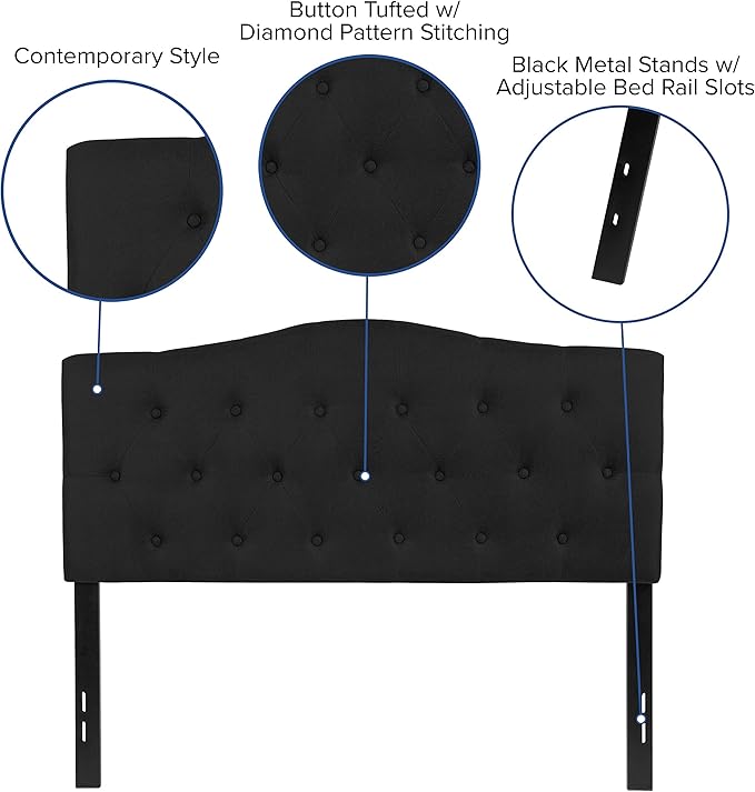 EMMA + OLIVER Tufted Upholstered Full Size Headboard in Black Fabric