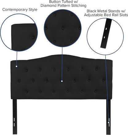 EMMA + OLIVER Tufted Upholstered Full Size Headboard in Black Fabric
