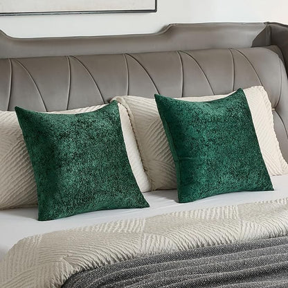 FUTEI Christmas Dark Green Flannel Throw Pillow Covers 24x24 Inch Set of 2,Soft Dimensional Textured European Cushion Cases,Modern Home Decor for Couch Living Room