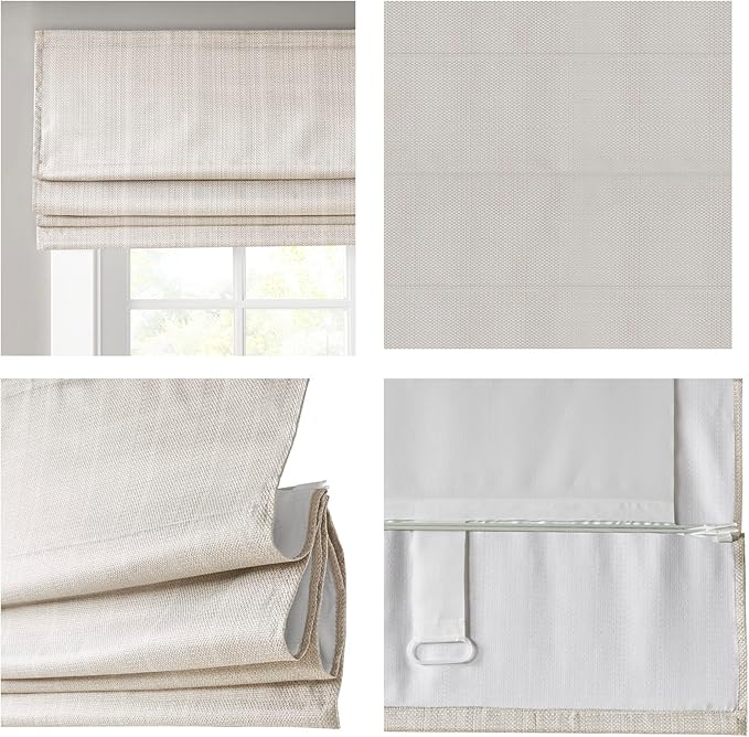Madison Park Galen Cordless Roman Shade, 29"W x 64"H, Sheen Ivory – Room Darkening, Thermal Insulated, Energy Efficient Window Blind with Subtle Sheen Basketweave Fabric for Privacy