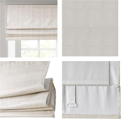 Madison Park Galen Cordless Roman Shade, 34"W x 64"H, Sheen Ivory – Room Darkening, Thermal Insulated, Energy Efficient Window Blind with Subtle Sheen Basketweave Fabric for Privacy