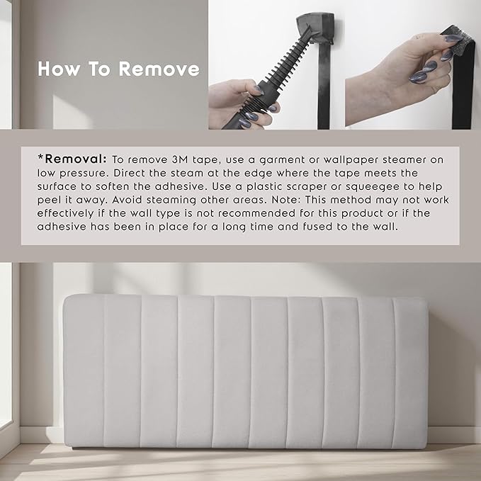 Nestl Upholstered Full Headboard - Easy Assemble Channel Stitched Headboard Full Size - Wall Mounted Headboards with 3D Soundproof Wall Panels Peel & Stick Floating Headboards, Silver