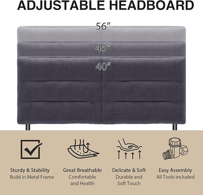 King Size Velvet Headboard Foldable Panels Backboard, Upholstered California King Head Board for Bedroom Adjustable Height from 42" to 56"-Grey