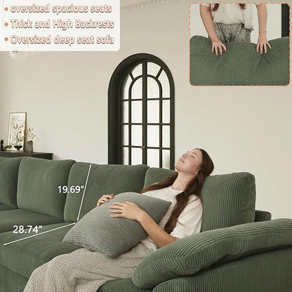 EASE MOOSE Oversized L Shape Sectional Modular Sectional Sofa,Green Extra Large Comfty Cloud Couch，Deep Seat Wide Modular Sofa for Living Room ，Removable Cover