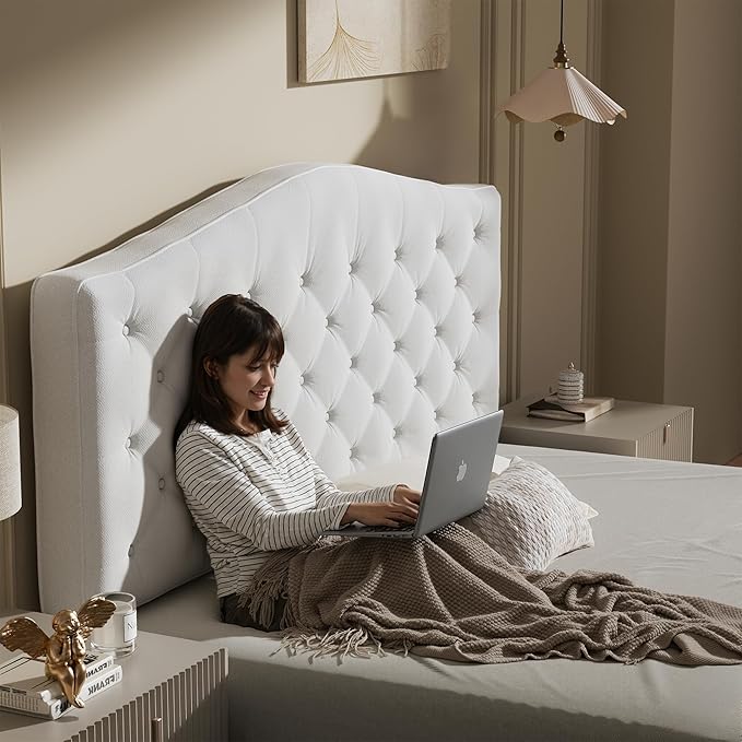 King Headboard Only, Modern Button-Tufted Upholstered Headboard King Size with 4" Thickened High-Density Sponge, Luxury Chenille Fabric, Adjustable Height, Easy Assembly, Beige