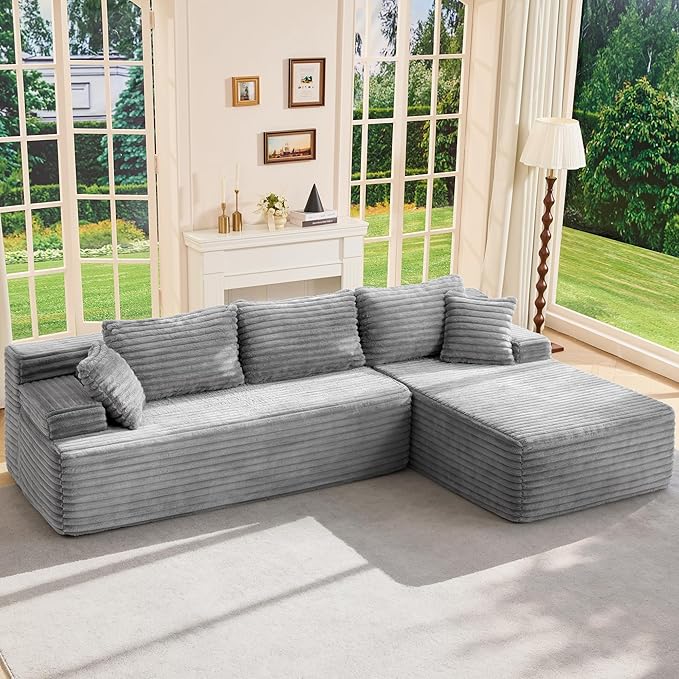 Hobestluk Modular Sectional Couch Sofa, 108" Boneless Couches for Living Room, Memory Foam Sectional Couch with Oversized Chaise,L-Shape Couches (Grey, Right Facing)