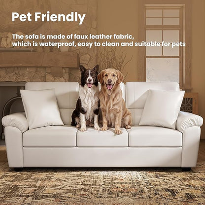 Morden Fort Faux Leather Chair, Modern Luxury Furniture with Removable and Easy Clean Cushions, Skin-Friendly Leather Accent Chairs for Living Room Apartment Office Lounge Comfy Reading Chair, White