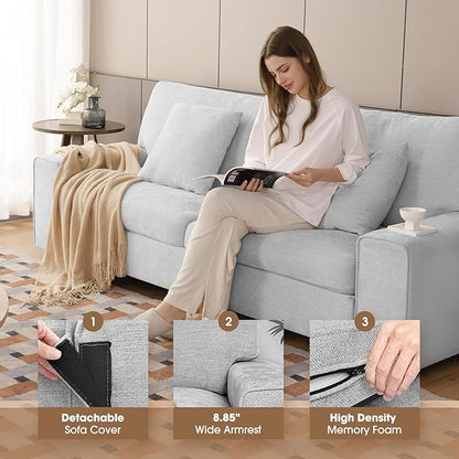 DOPEDIO Modern Loveseat Sofa for Living Room,Chenille Recliner, Removable Cover, Spring Cushions, Solid Wood Frame, Easy Assembly for Small Spaces (88.58inch，Light Gray)