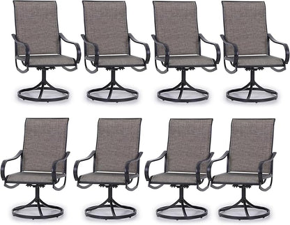 PHI VILLA Patio Swivel Dining Chairs Set of 8, Outdoor Metal Chair with Textilene Mesh Fabric, Gentle Rocker Chair, Black Frame for Deck Lawn Garden