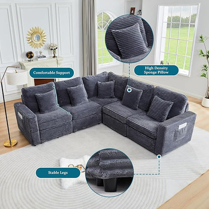 Modern Middle Armless Sofa Seat Set of 2 for Modular Sectional Couch for Living Room-Blue Grey