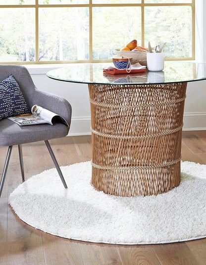 Unique Loom Solid Shag Collection Area Rug (7' 1" Round, Snow White)