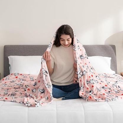 Berkshire Blanket Peanuts® VelvetLoft® Cute Character Snoopy Plush Blanket,Poses and Hearts Blush,King 90 in x 108 in (Official Peanuts® Product)