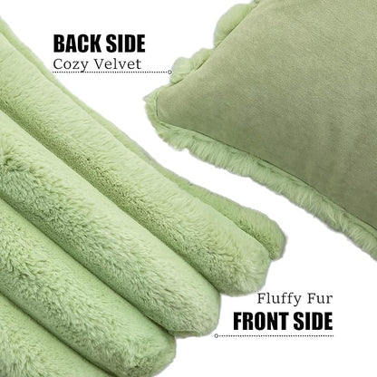 Neelvin Green Faux Fur Cozy Soft Striped Decorative Throw Pillow Covers 26x26 inch Set of 2,Velvet Pillowcase Cushion Case for Sofa Couch