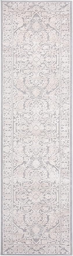SAFAVIEH Reflection Collection Runner Rug - 2'3" x 12', Light Grey & Cream, Non-Shedding & Easy Cleaning, Ideal for Living Room, Bedroom (RFT665C)